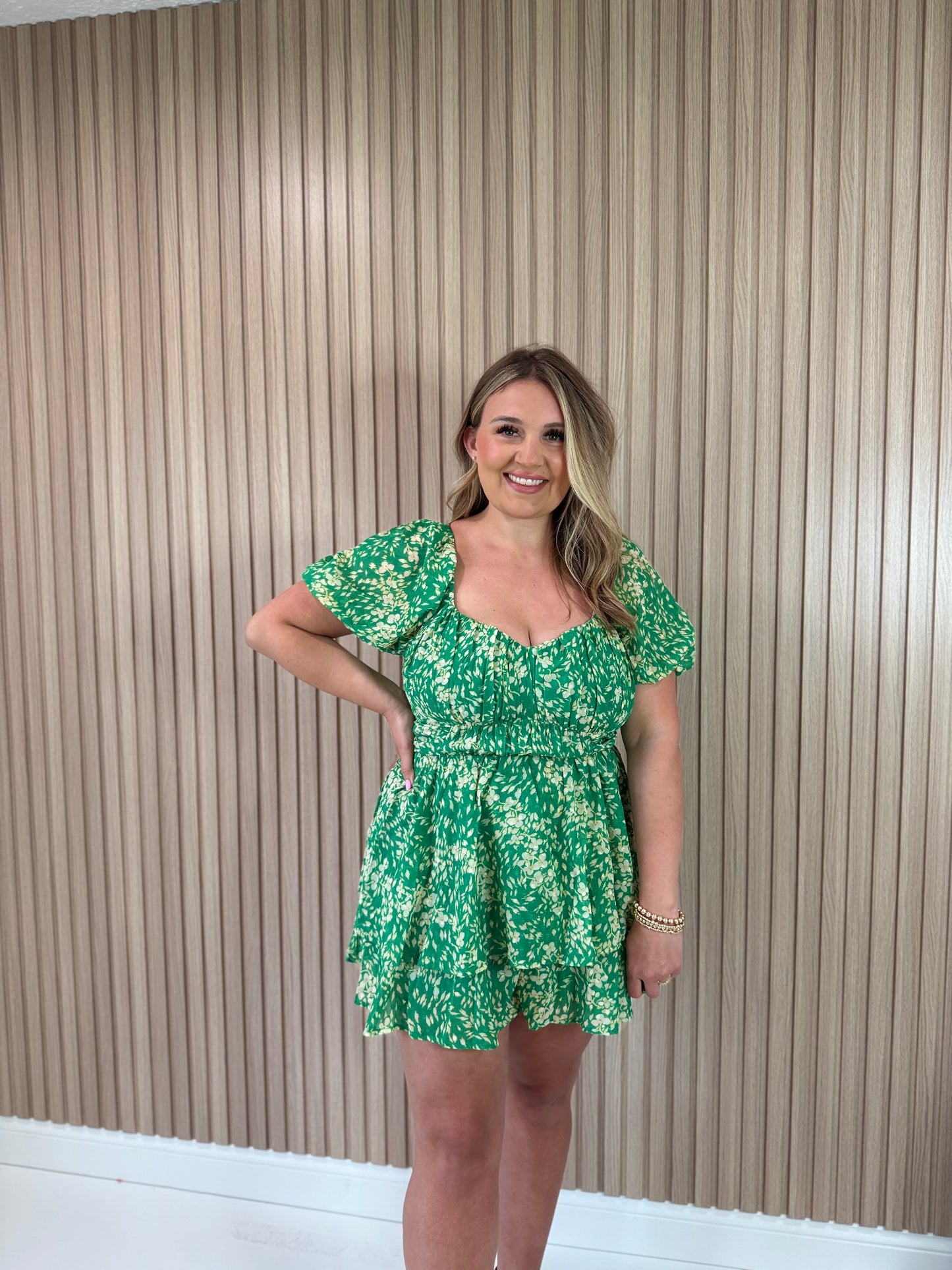 GOING PLACES GREEN ROMPER