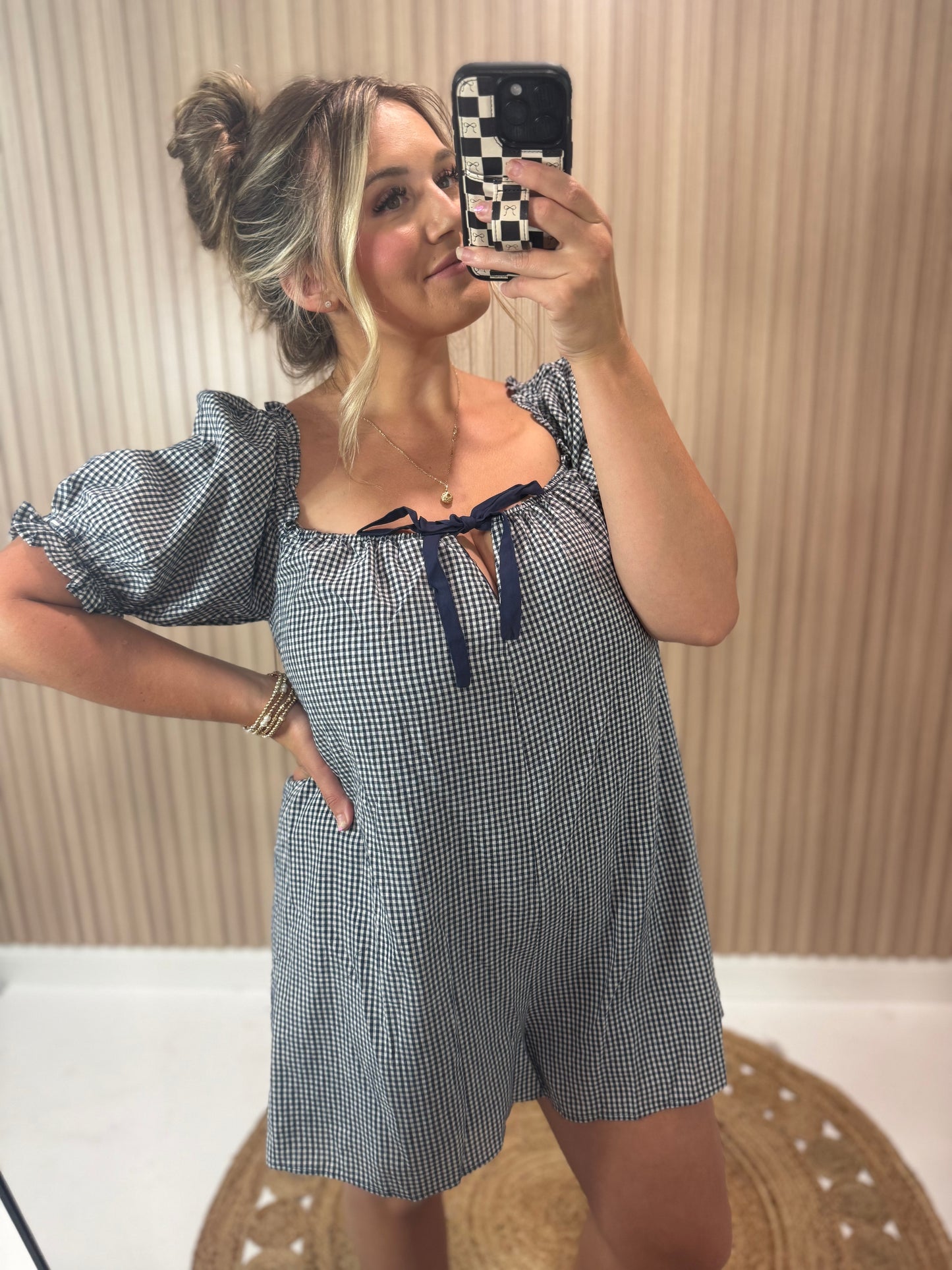 NAVY GINGHAM ROMPER