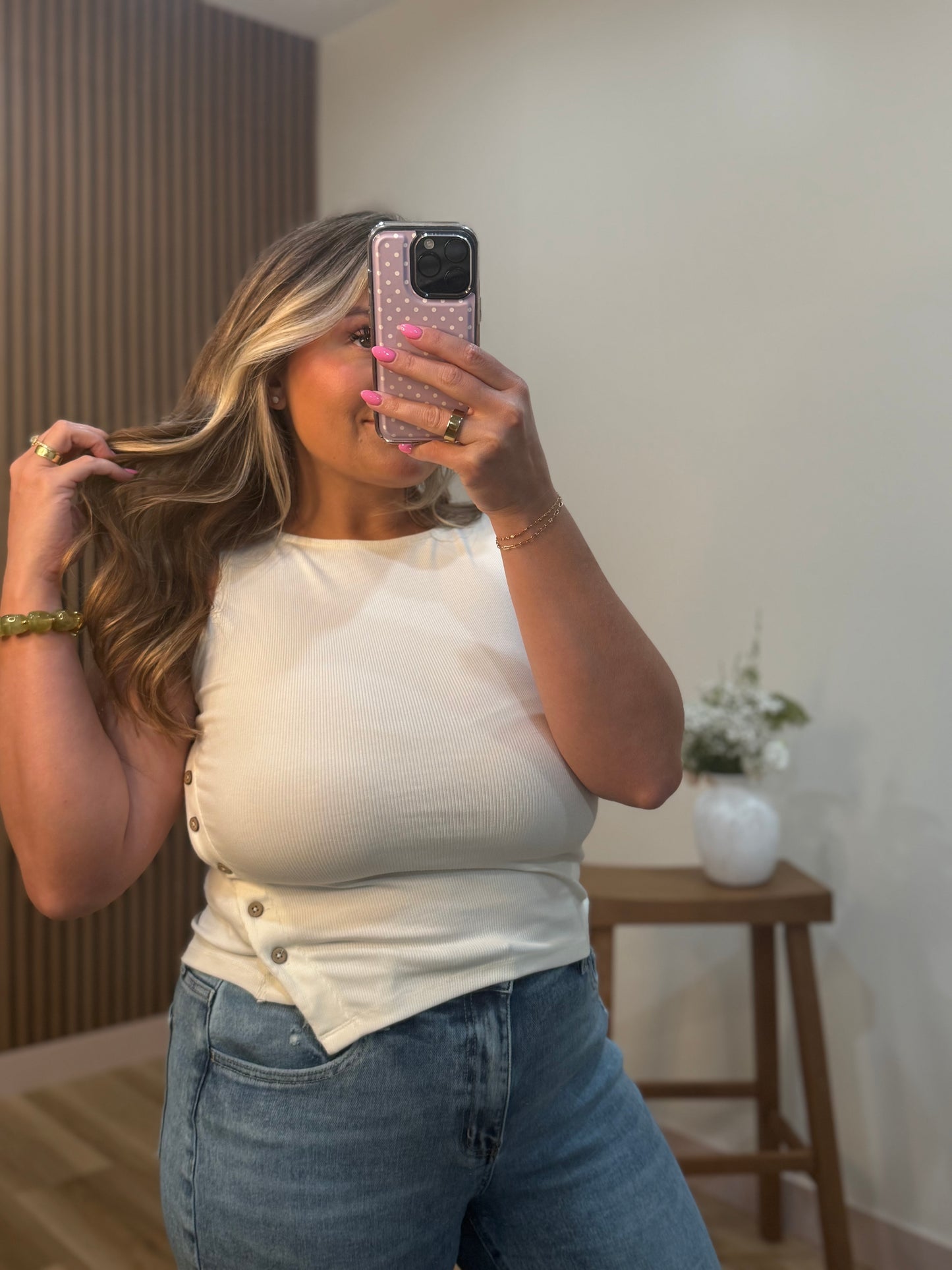 AYLA ASYMMETRICAL BUTTON DETAIL TANK