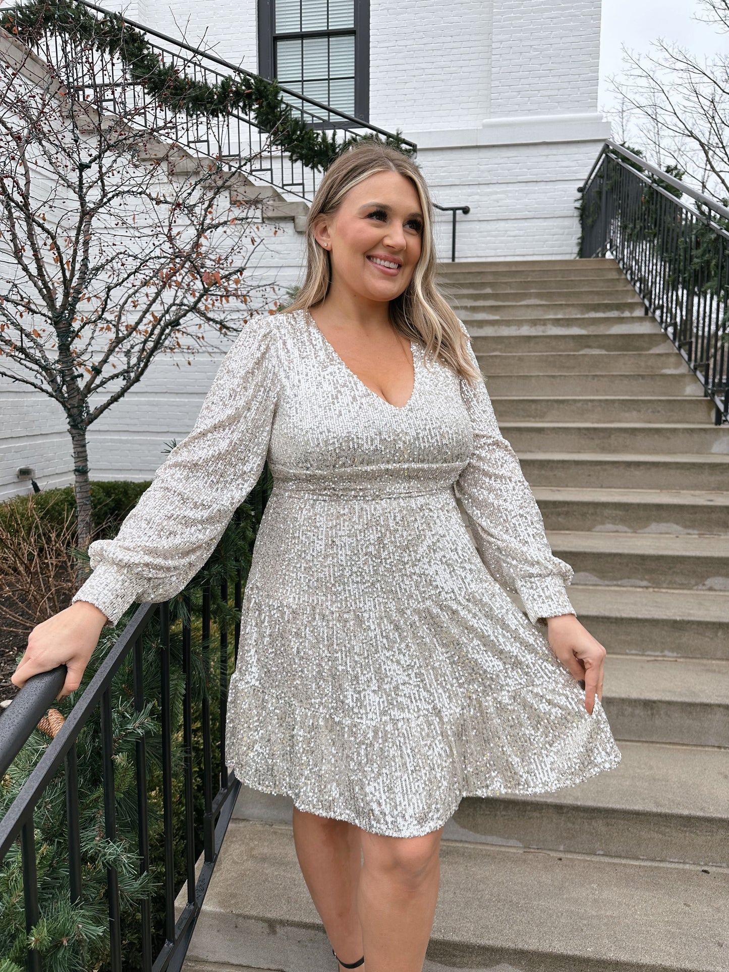 Champagne sequin mini dress