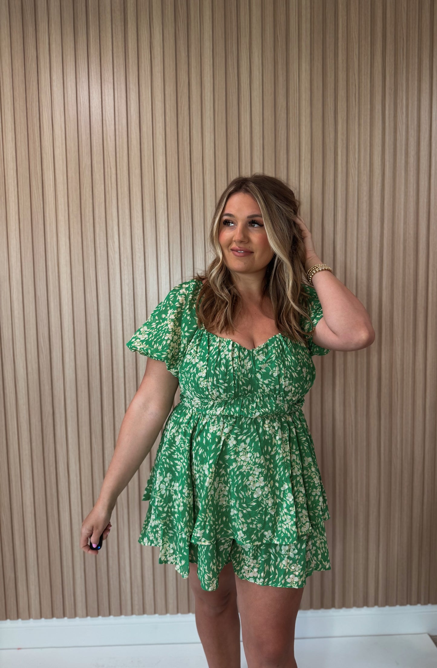 GOING PLACES GREEN ROMPER
