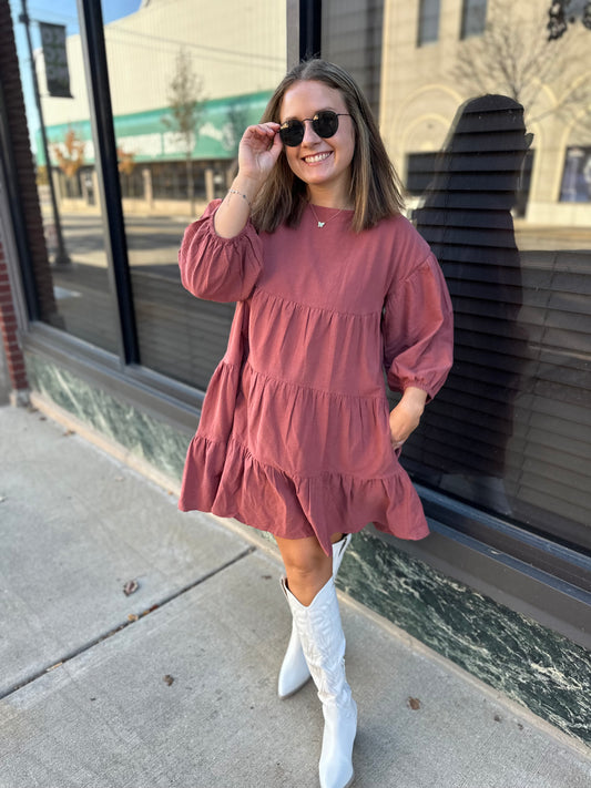 brick tiered mini dress