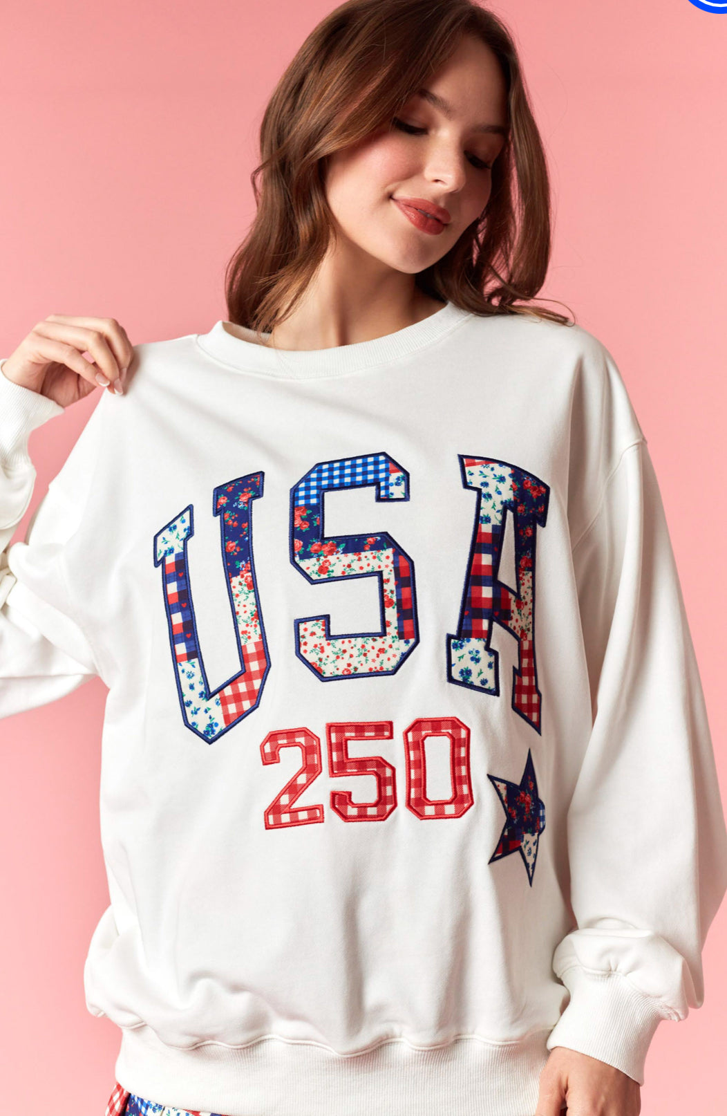 USA PATCHWORK SWEATSHIRT (HEATHER GREY & OFF WHITE)