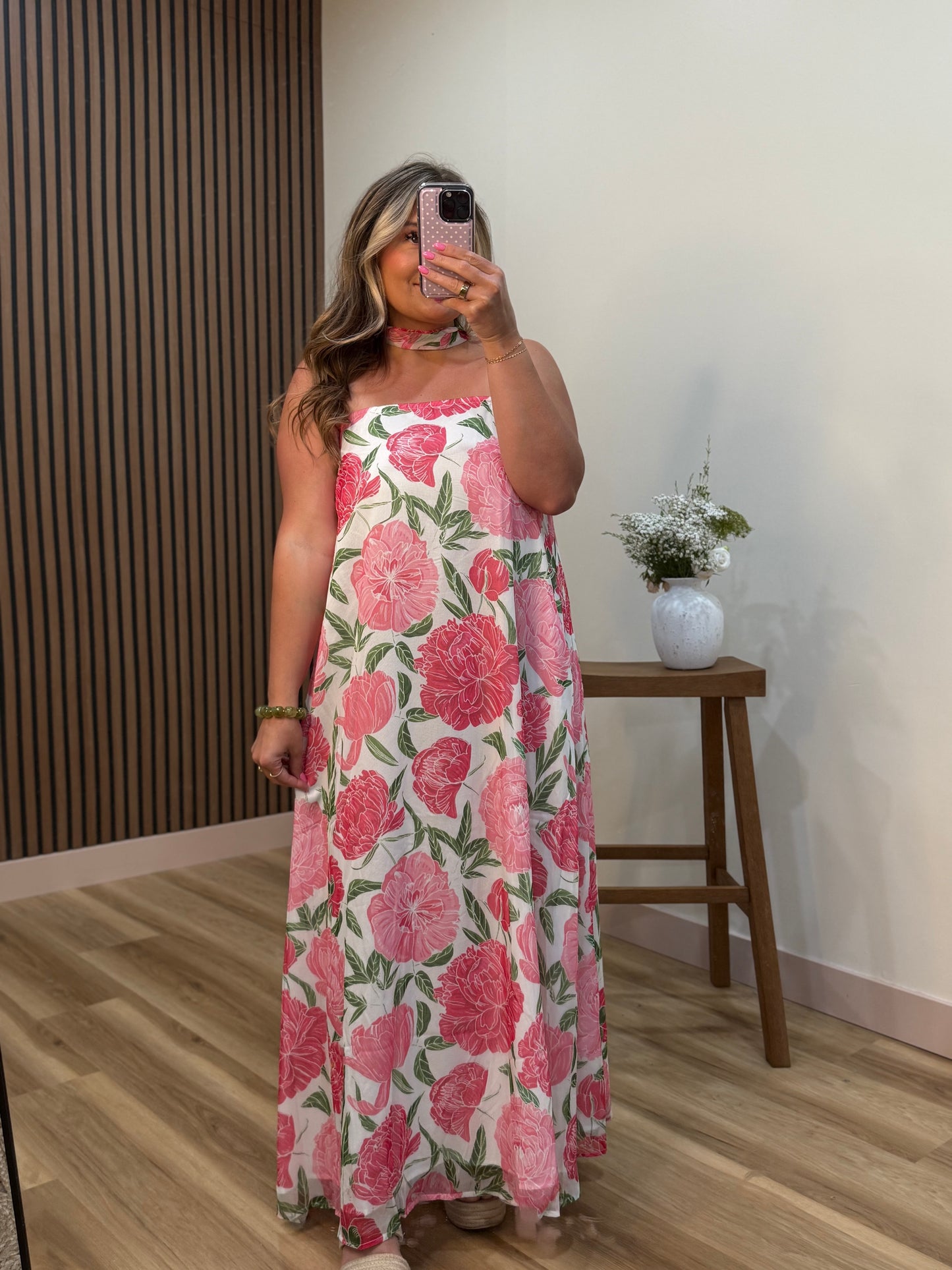 PEONY PRINT STRAPLESS MAXI