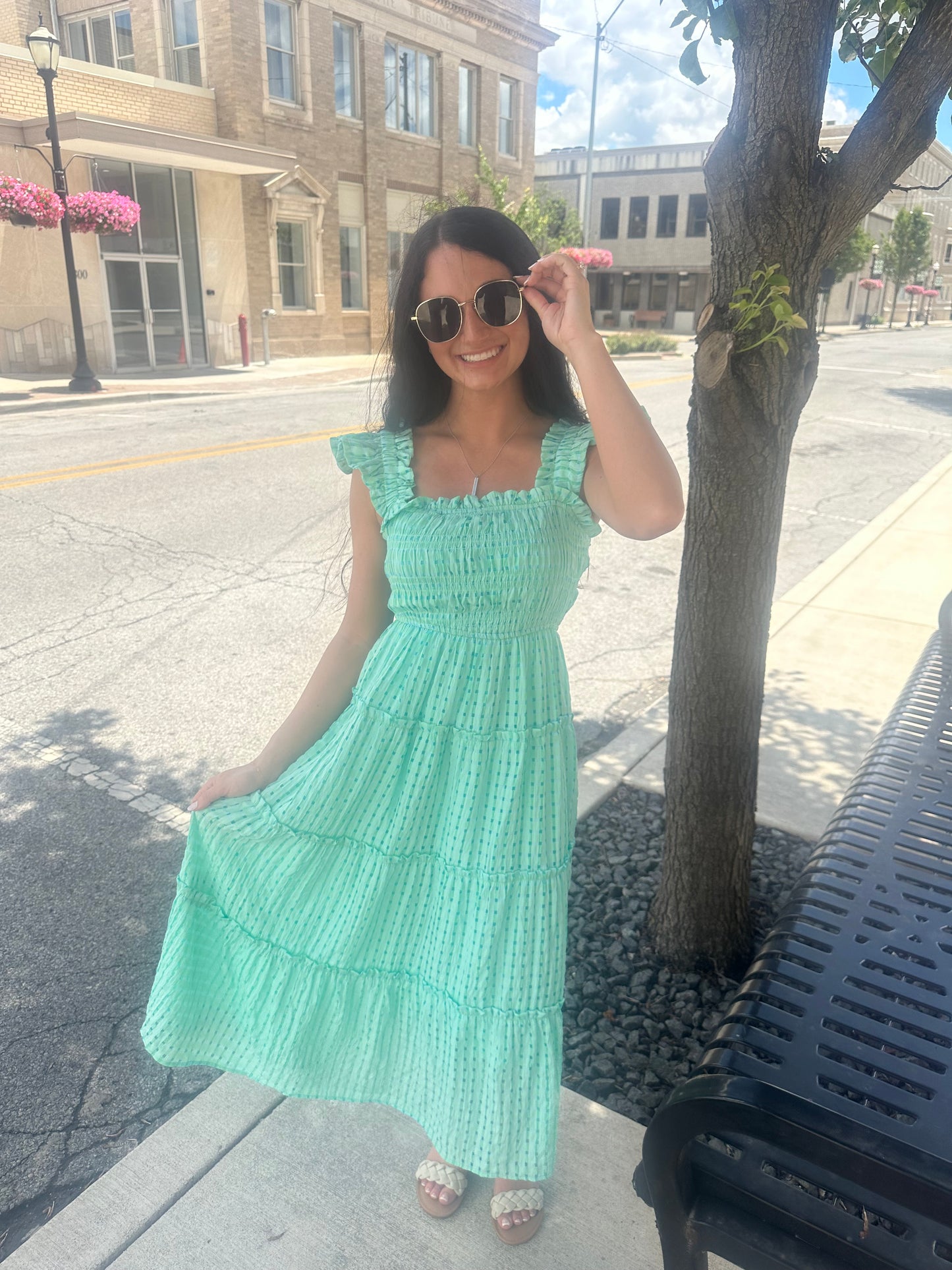 mint smocked midi