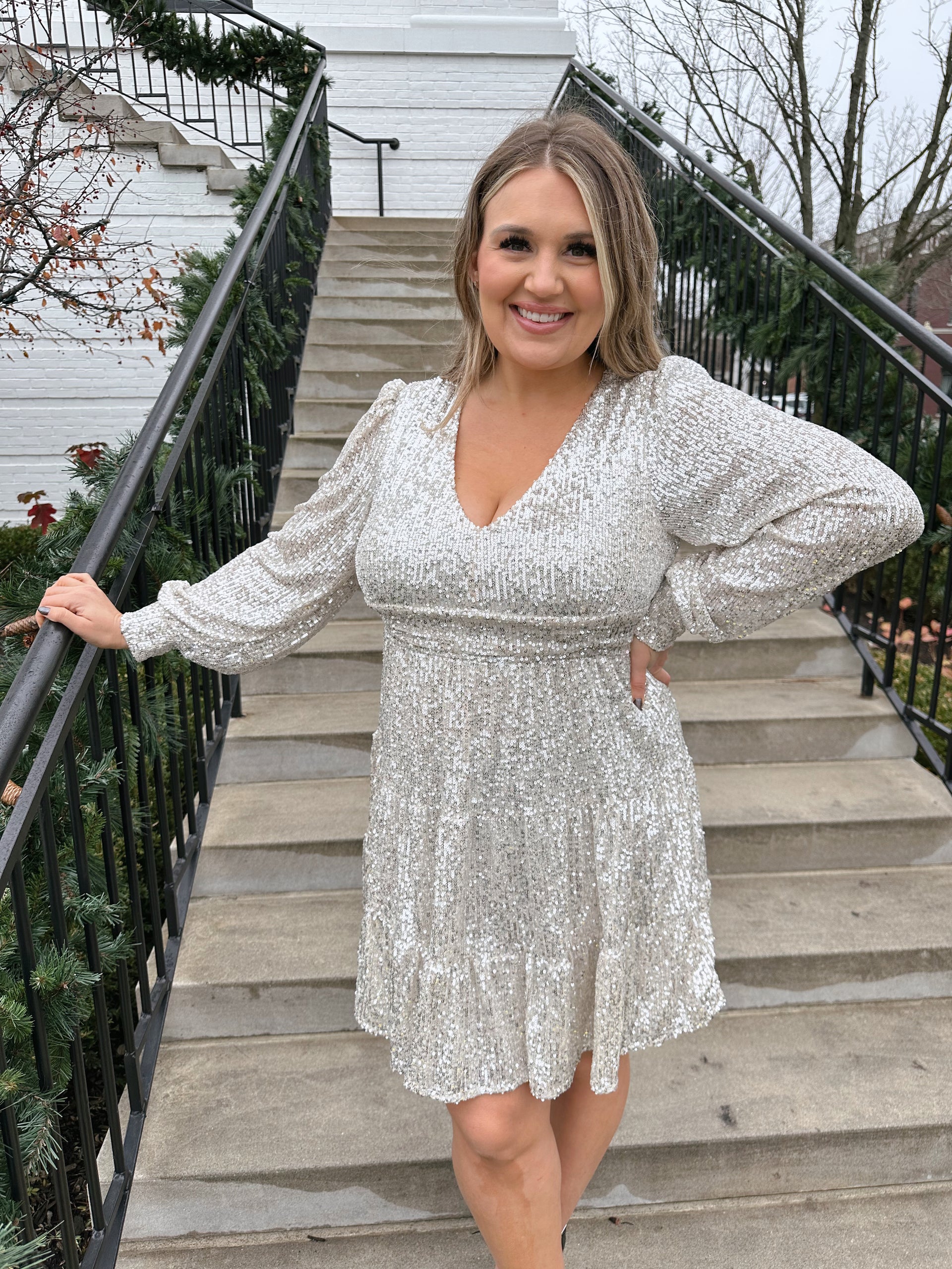sachin and babi light blue dress Champagne Sequin Square Neck Mini Dress
