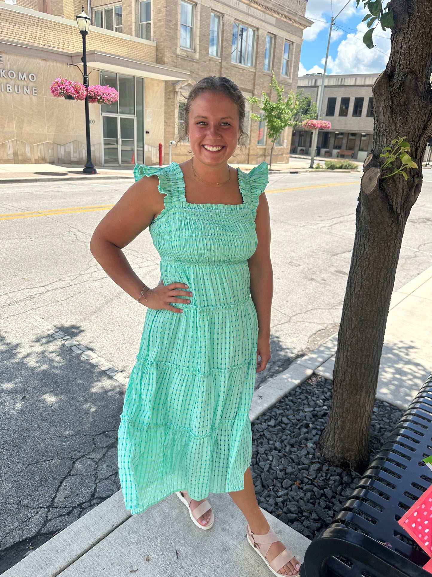 mint smocked midi