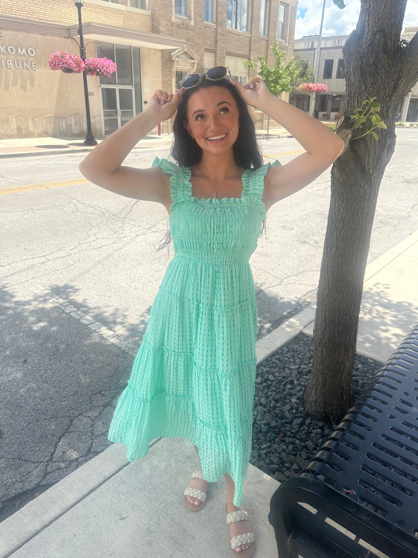 mint smocked midi