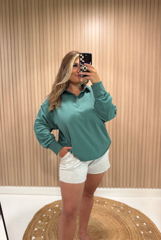 TEAGEN TEAL COLLARED PULLOVER