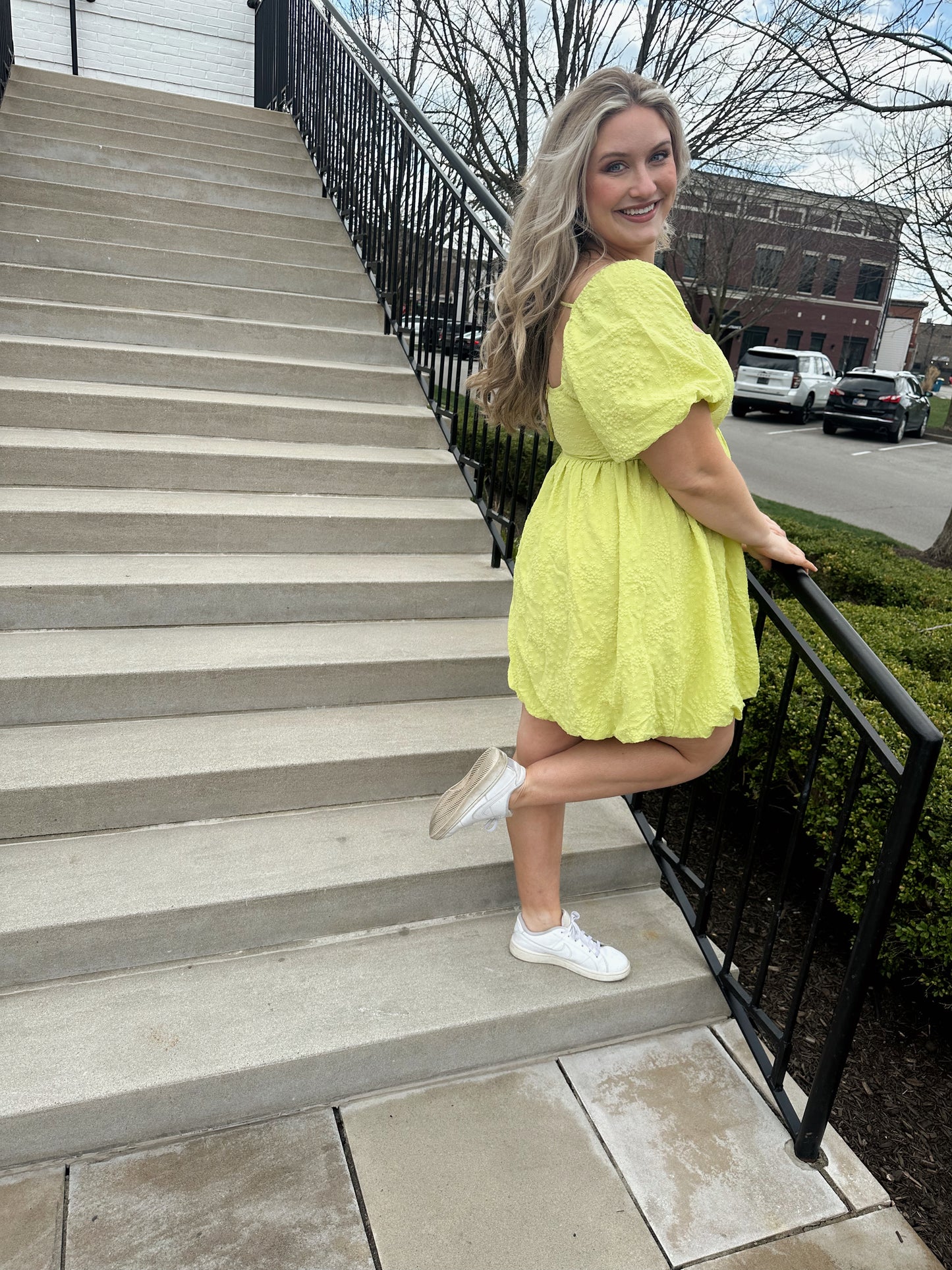 lime bubble hem dress