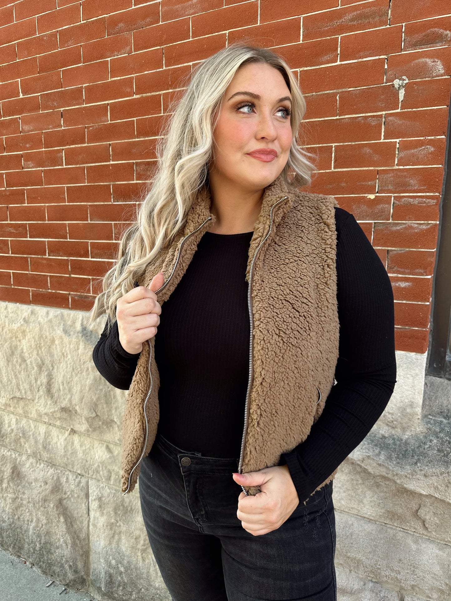 mocha teddy vest