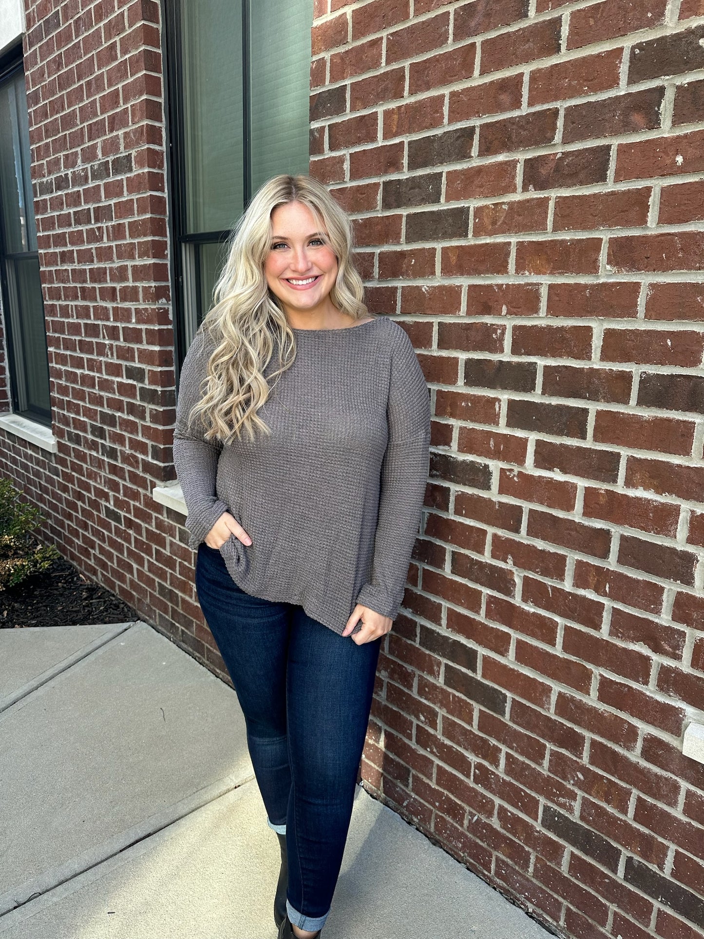 grey waffle knit top