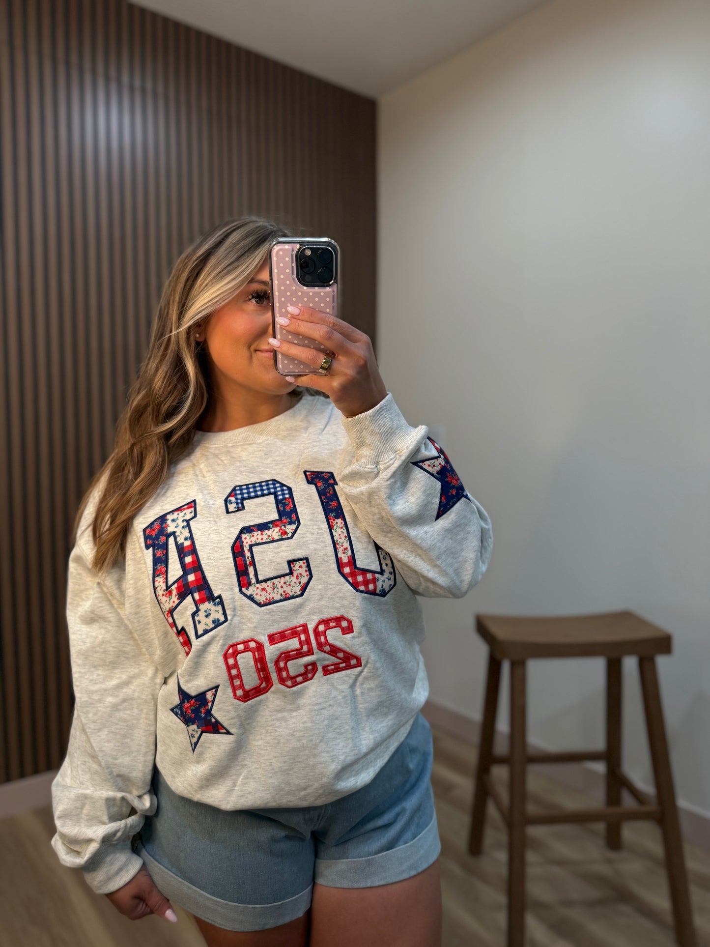 USA PATCHWORK SWEATSHIRT (HEATHER GREY & OFF WHITE)