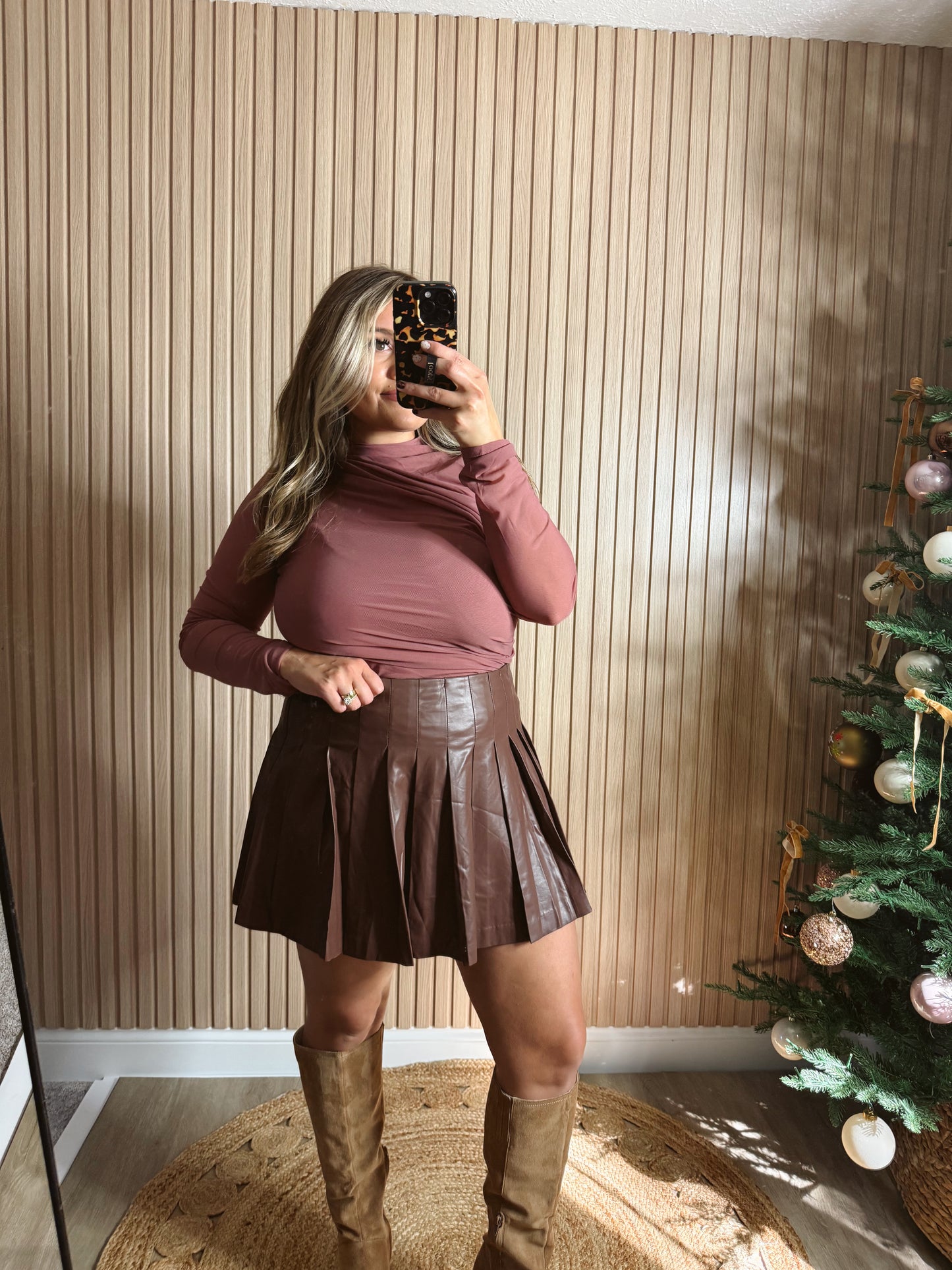 BREA BROWN LEATHER SKORT