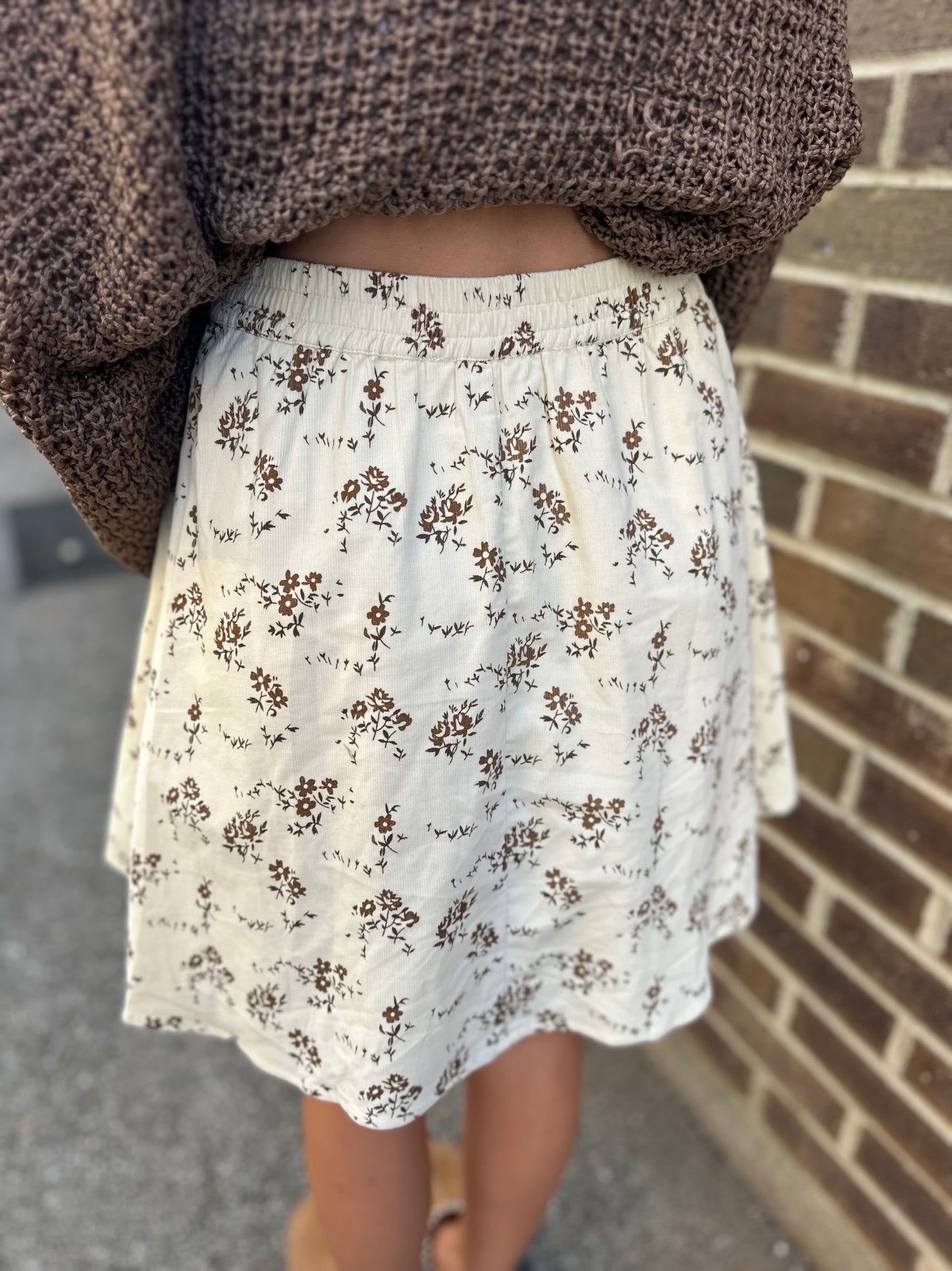 cream floral mini skirt