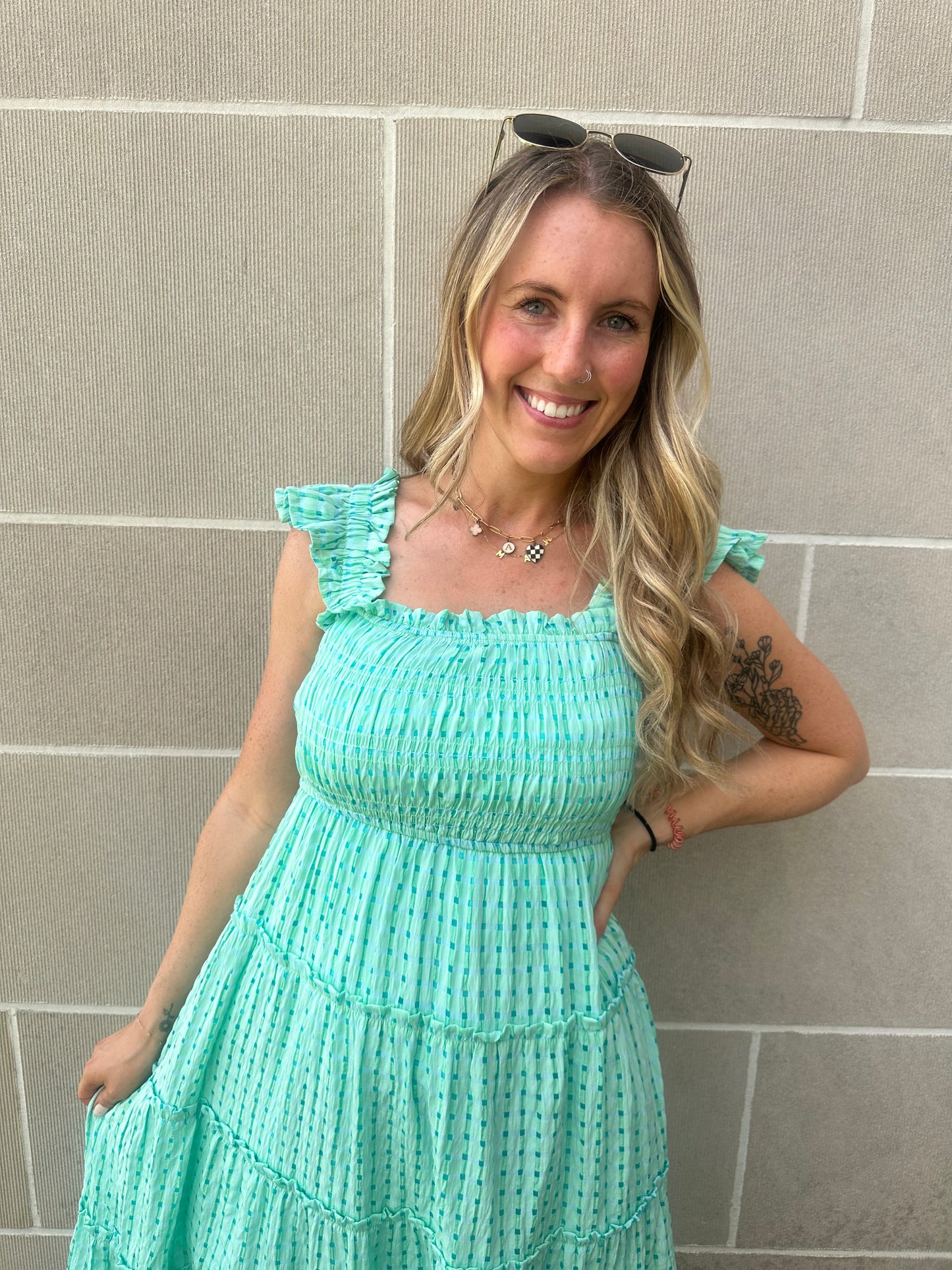 mint smocked midi