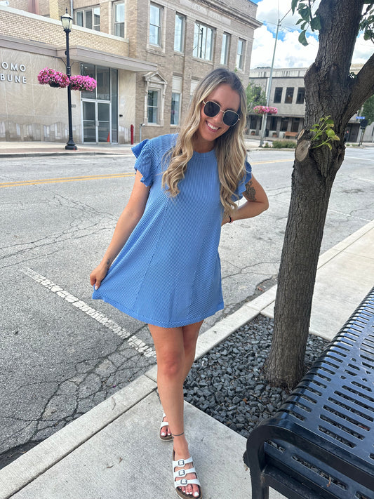 basic ribbed mini dress (blue)