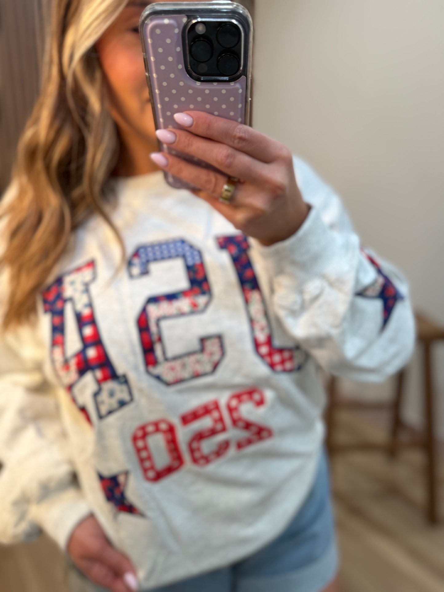 USA PATCHWORK SWEATSHIRT (HEATHER GREY & OFF WHITE)
