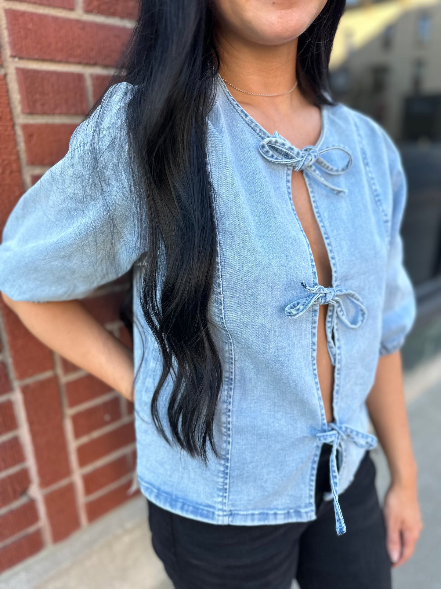 denim tie top