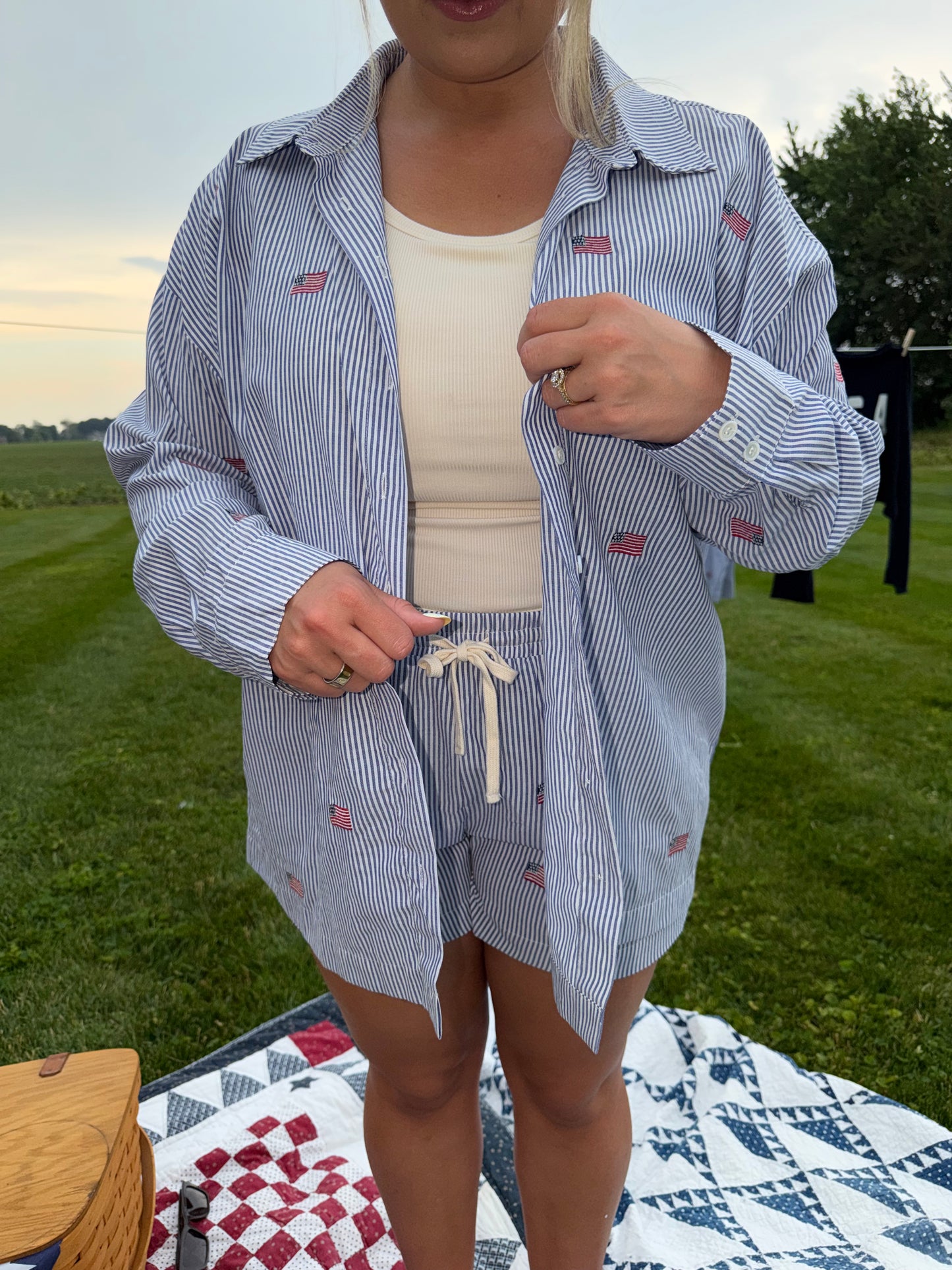 FLAG EMBROIDERED BUTTON DOWN (SMALL FOR PREORDER SHIPPING 6/19)