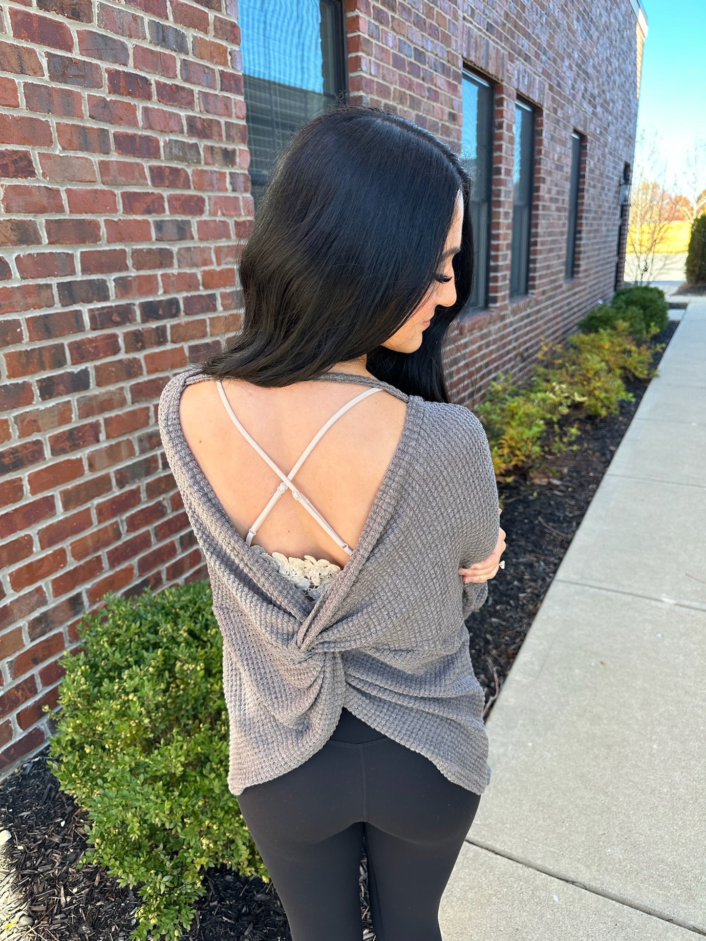 grey waffle knit top