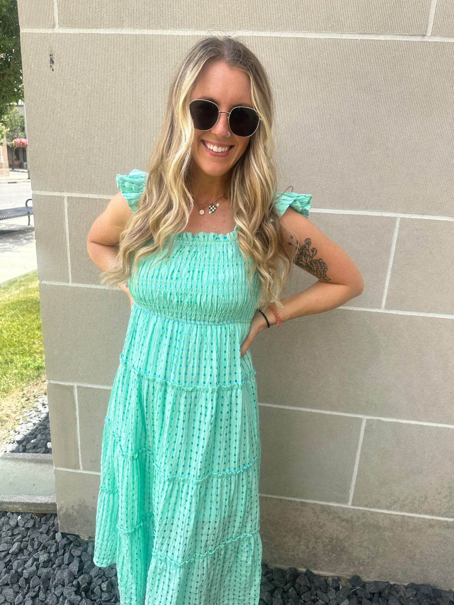 mint smocked midi