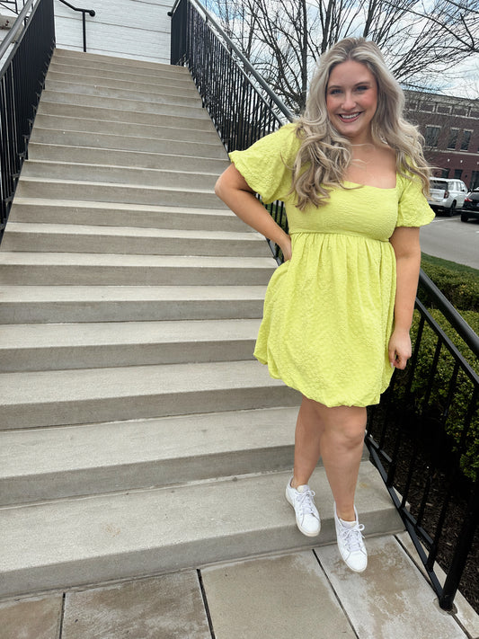 lime bubble hem dress