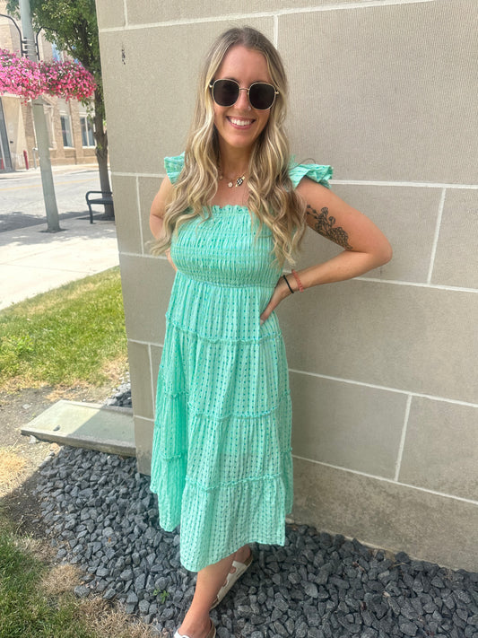 mint smocked midi