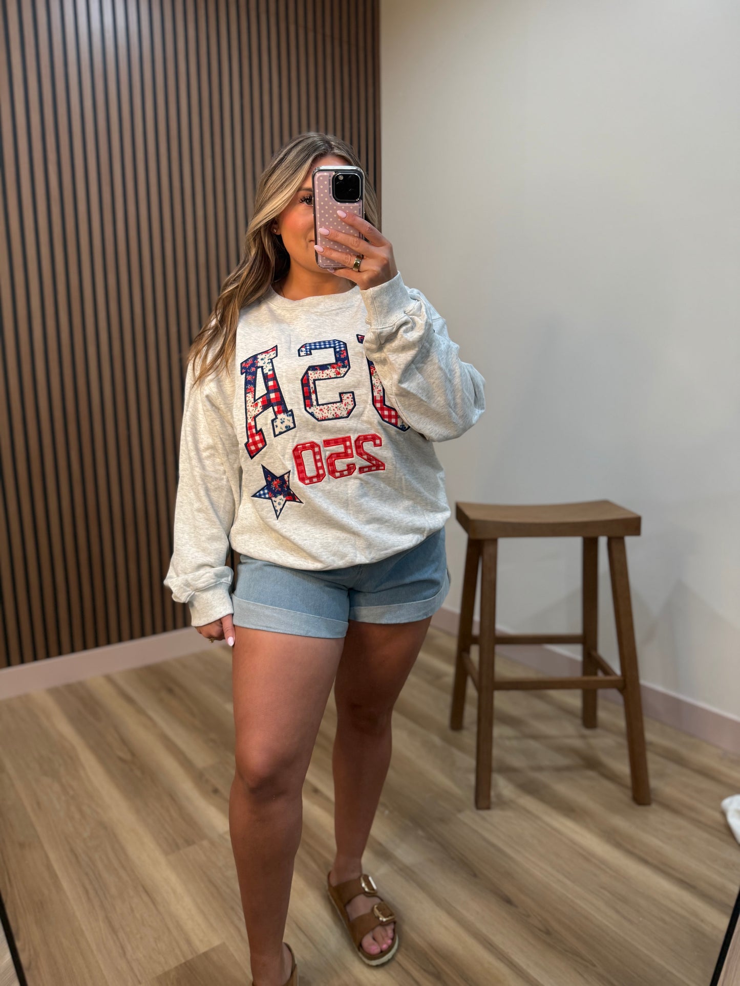 USA PATCHWORK SWEATSHIRT (HEATHER GREY & OFF WHITE)