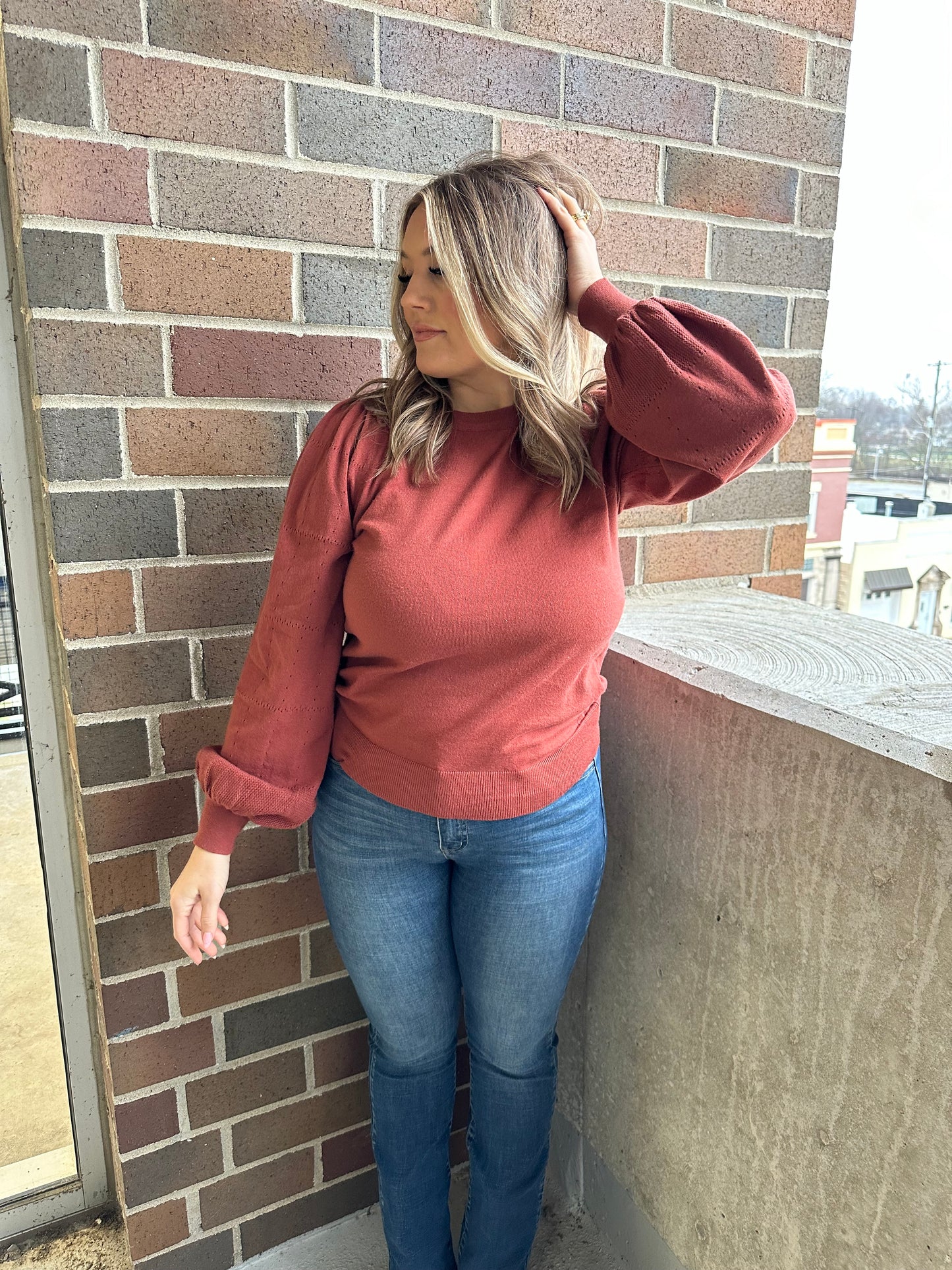 Brick Textured Sleeve Sweater