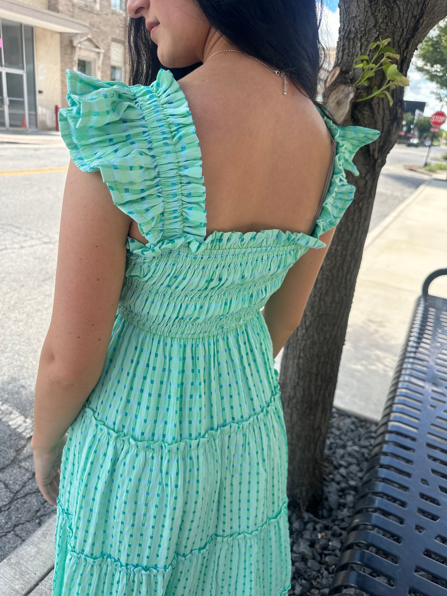 mint smocked midi