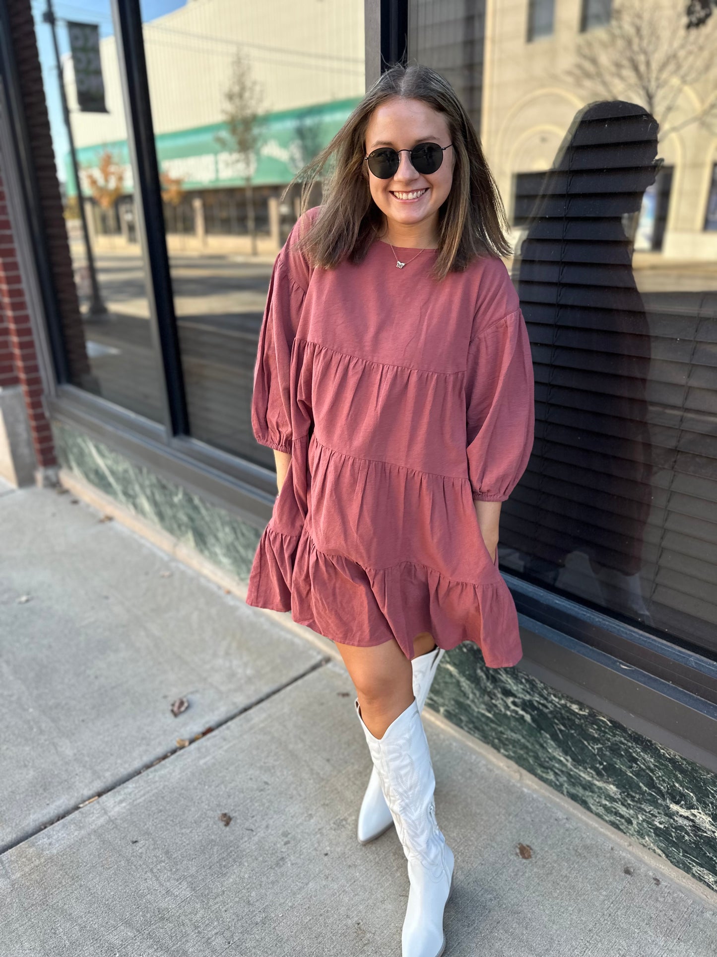 brick tiered mini dress