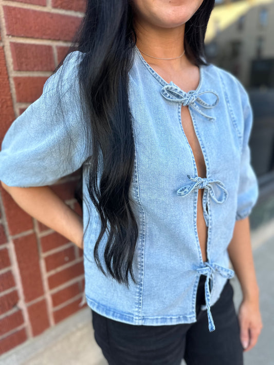 denim bow tie top