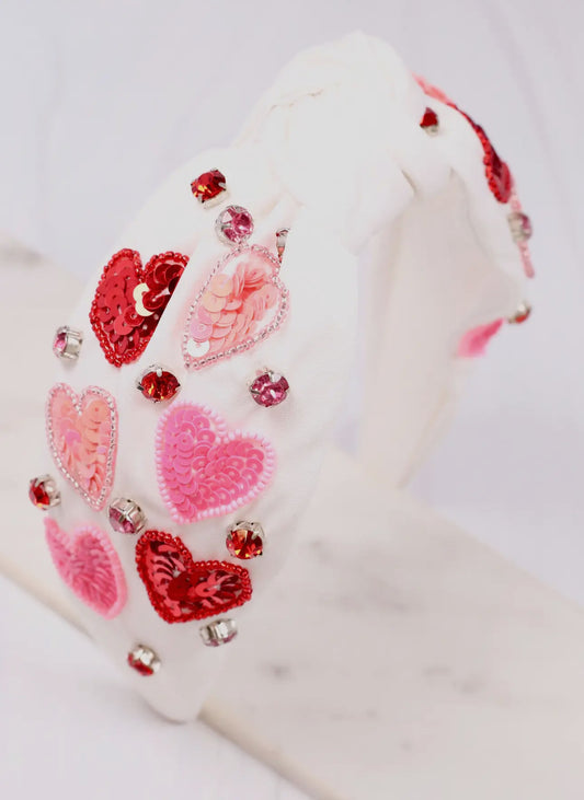 white sequin heart headband