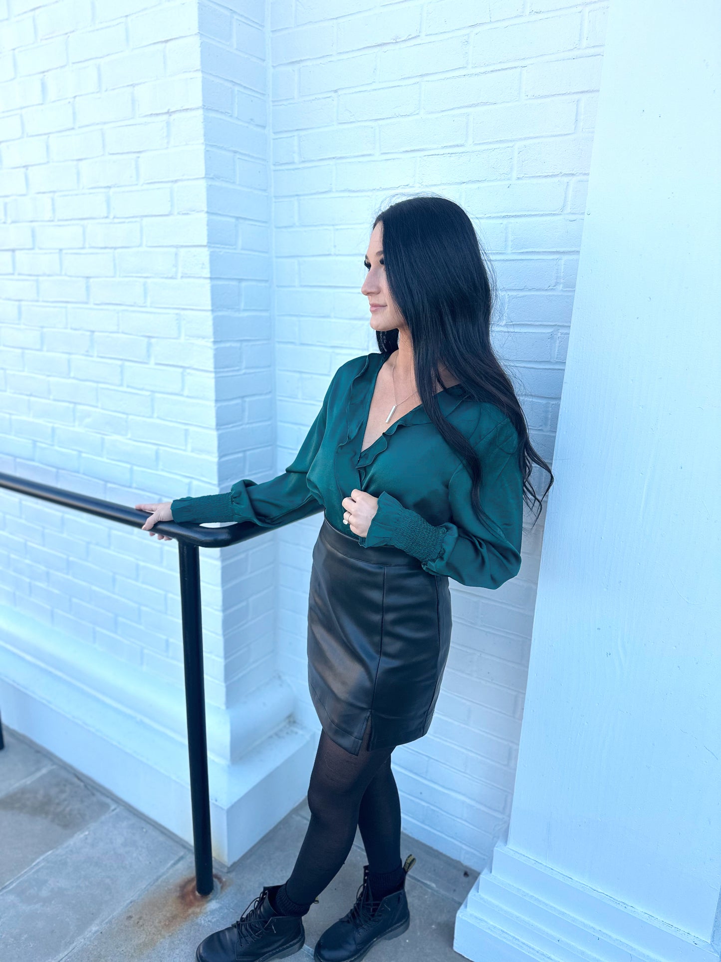 emerald ruffle bodysuit