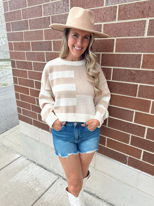 beige mom abstract sweater