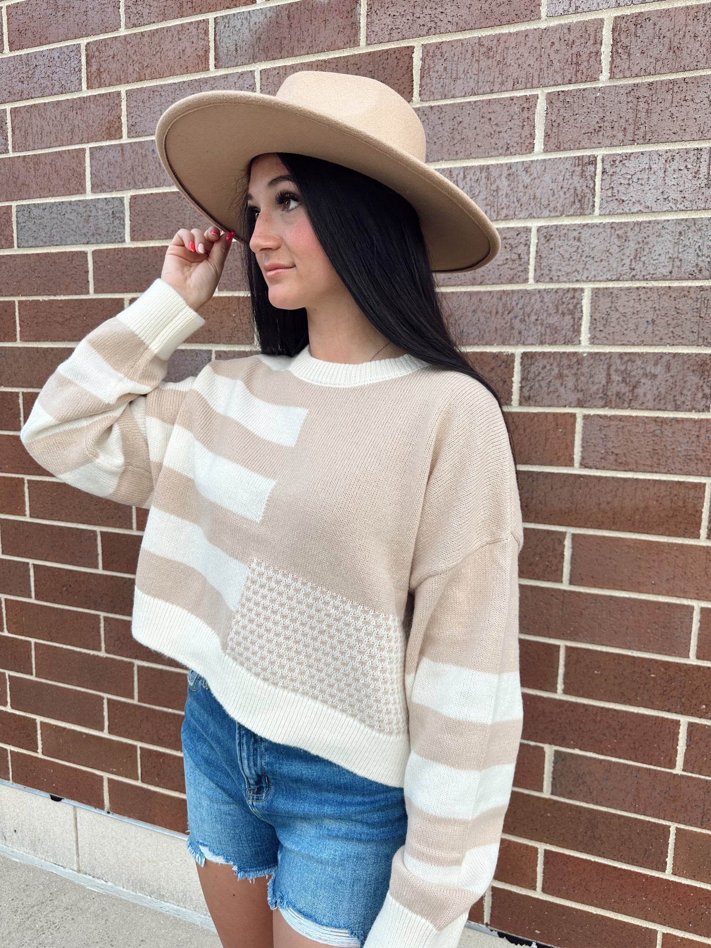 beige mom abstract sweater