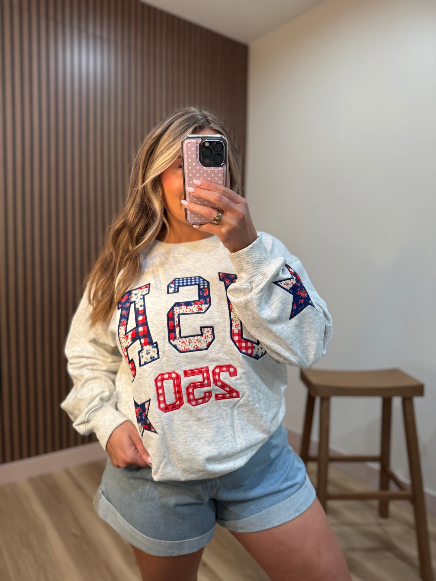 USA PATCHWORK SWEATSHIRT (HEATHER GREY & OFF WHITE)